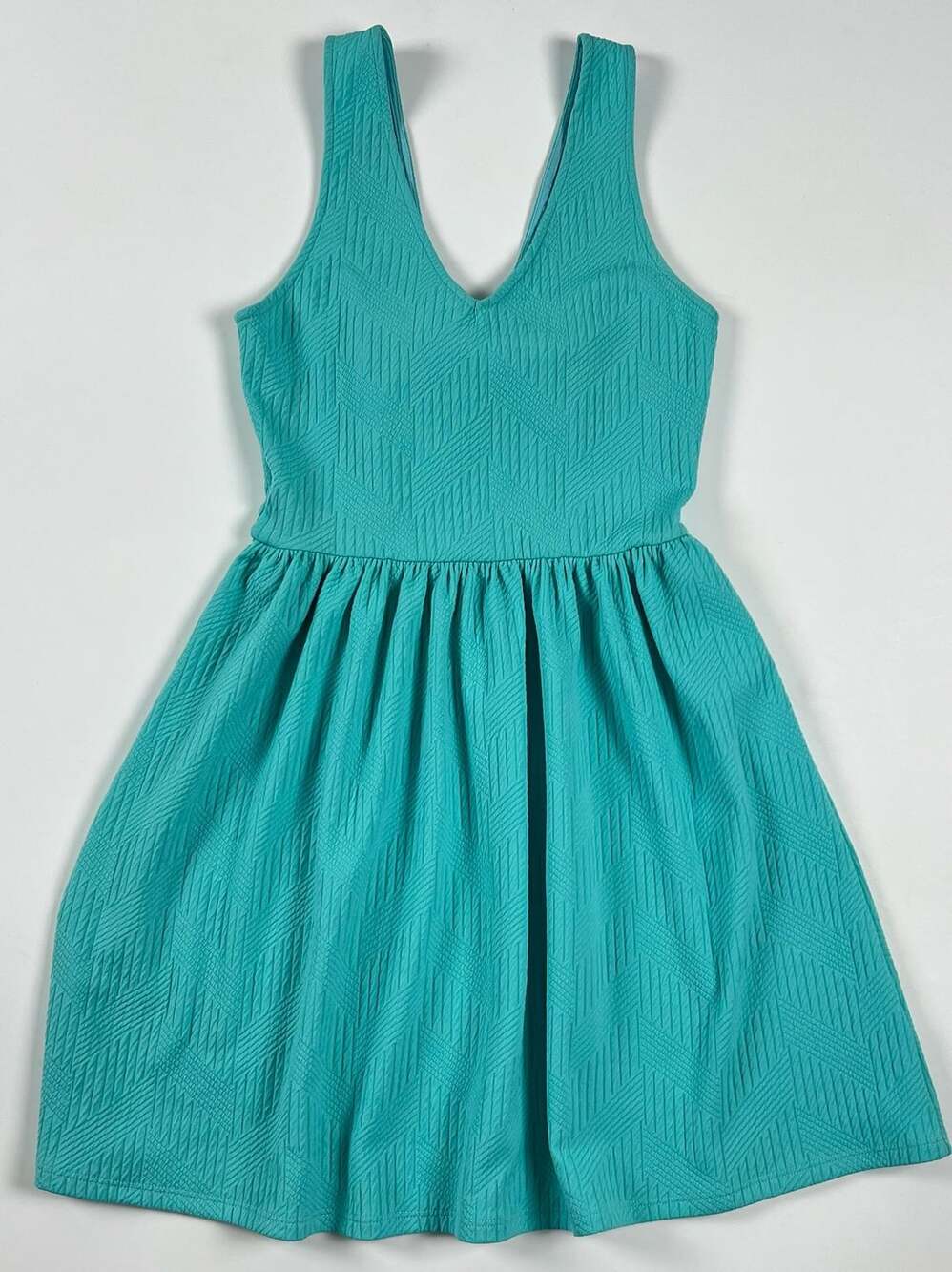 Everly Teal Textured Sleeveless A-Line Mini Dress with Back Bow Size S